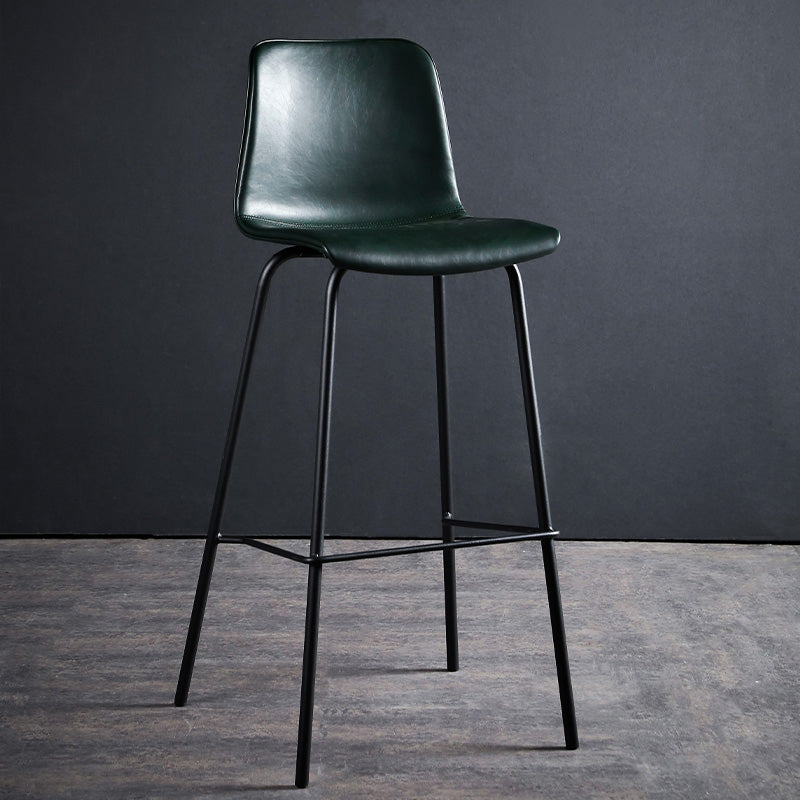 Contemporary Bar Stool Armless Leather Low Back Counter Chair with Footrest and Iron Base Green 1 Piece Clearhalo 'Bar Furniture' 'Bar Stools' 'bar_stools' 'furn' 'furn_bar_stools' 'furniture_bar_stools' 'Kitchen & Dining Furniture' 'kitchen&dining_furn' 'kitchen' 'kitchen_furn' Furniture' 4250852