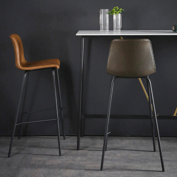 Contemporary Bar Stool Armless Leather Low Back Counter Chair with Footrest and Iron Base Clearhalo 'Bar Furniture' 'Bar Stools' 'bar_stools' 'furn' 'furn_bar_stools' 'furniture_bar_stools' 'Kitchen & Dining Furniture' 'kitchen&dining_furn' 'kitchen' 'kitchen_furn' Furniture' 4250856