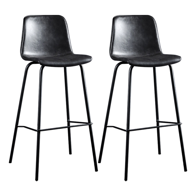 Contemporary Bar Stool Armless Leather Low Back Counter Chair with Footrest and Iron Base Black 2 Piece Set Clearhalo 'Bar Furniture' 'Bar Stools' 'bar_stools' 'furn' 'furn_bar_stools' 'furniture_bar_stools' 'Kitchen & Dining Furniture' 'kitchen&dining_furn' 'kitchen' 'kitchen_furn' Furniture' 4250859