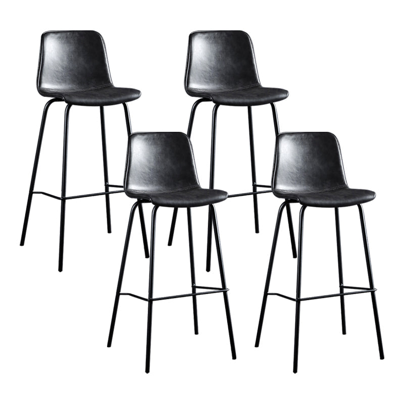 Contemporary Bar Stool Armless Leather Low Back Counter Chair with Footrest and Iron Base Black 4 Piece Set Clearhalo 'Bar Furniture' 'Bar Stools' 'bar_stools' 'furn' 'furn_bar_stools' 'furniture_bar_stools' 'Kitchen & Dining Furniture' 'kitchen&dining_furn' 'kitchen' 'kitchen_furn' Furniture' 4250862