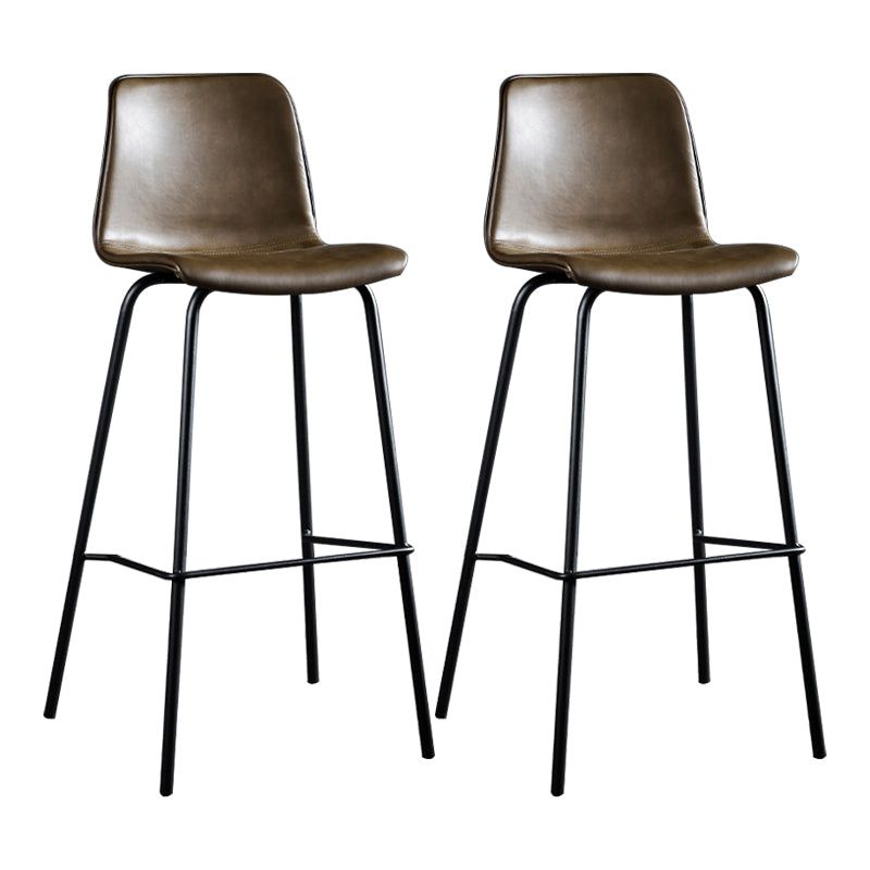 Contemporary Bar Stool Armless Leather Low Back Counter Chair with Footrest and Iron Base Dark Gray 2 Piece Set Clearhalo 'Bar Furniture' 'Bar Stools' 'bar_stools' 'furn' 'furn_bar_stools' 'furniture_bar_stools' 'Kitchen & Dining Furniture' 'kitchen&dining_furn' 'kitchen' 'kitchen_furn' Furniture' 4250866