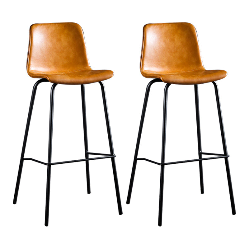 Contemporary Bar Stool Armless Leather Low Back Counter Chair with Footrest and Iron Base Brown 2 Piece Set Clearhalo 'Bar Furniture' 'Bar Stools' 'bar_stools' 'furn' 'furn_bar_stools' 'furniture_bar_stools' 'Kitchen & Dining Furniture' 'kitchen&dining_furn' 'kitchen' 'kitchen_furn' Furniture' 4250871
