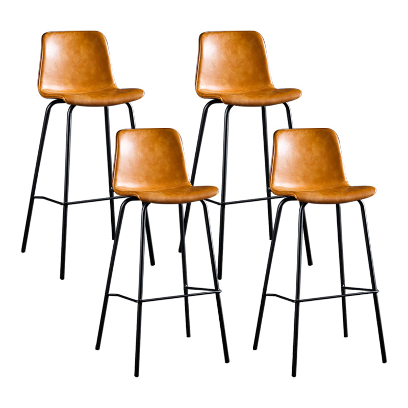 Contemporary Bar Stool Armless Leather Low Back Counter Chair with Footrest and Iron Base Brown 4 Piece Set Clearhalo 'Bar Furniture' 'Bar Stools' 'bar_stools' 'furn' 'furn_bar_stools' 'furniture_bar_stools' 'Kitchen & Dining Furniture' 'kitchen&dining_furn' 'kitchen' 'kitchen_furn' Furniture' 4250873