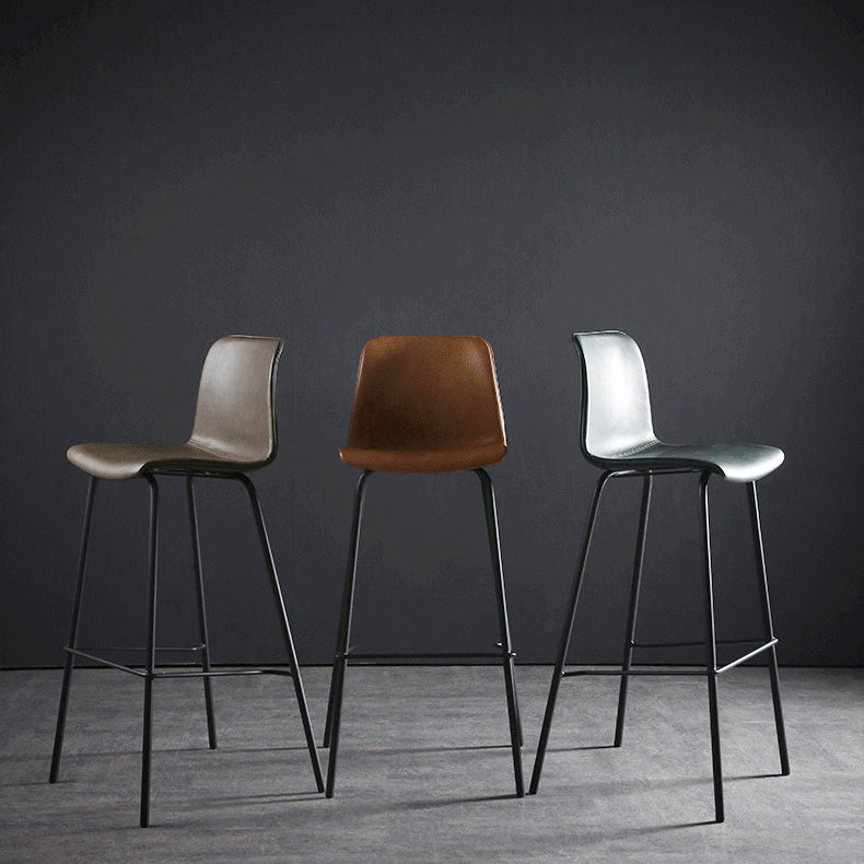 Contemporary Bar Stool Armless Leather Low Back Counter Chair with Footrest and Iron Base Clearhalo 'Bar Furniture' 'Bar Stools' 'bar_stools' 'furn' 'furn_bar_stools' 'furniture_bar_stools' 'Kitchen & Dining Furniture' 'kitchen&dining_furn' 'kitchen' 'kitchen_furn' Furniture' 4250874