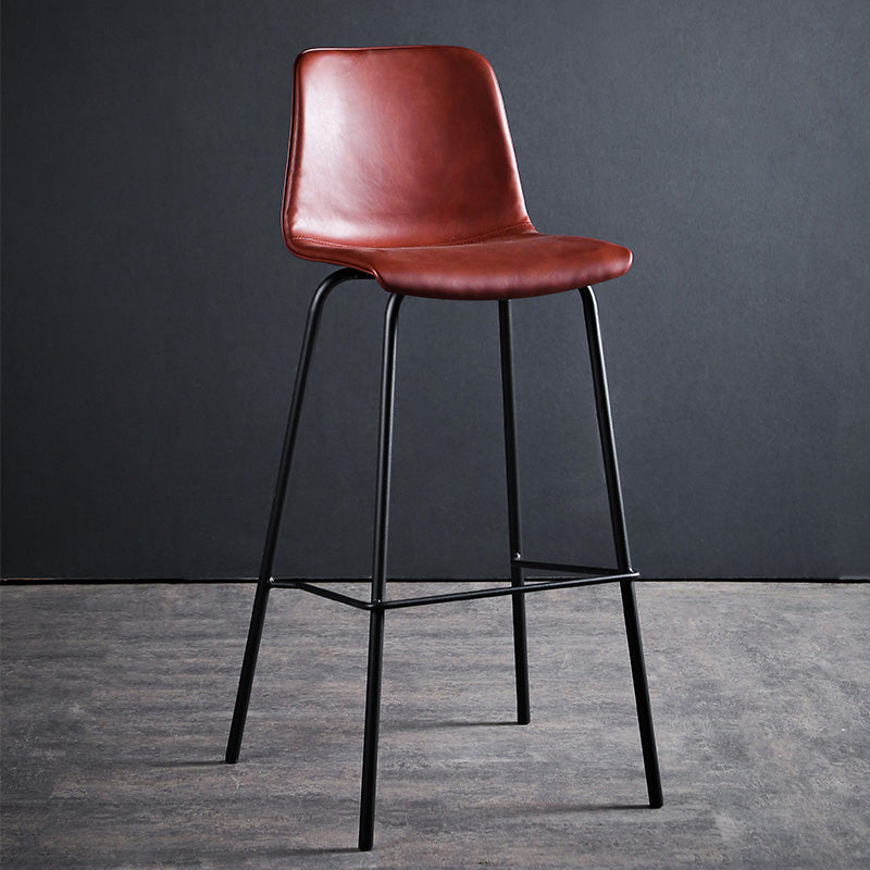 Contemporary Bar Stool Armless Leather Low Back Counter Chair with Footrest and Iron Base Red 1 Piece Clearhalo 'Bar Furniture' 'Bar Stools' 'bar_stools' 'furn' 'furn_bar_stools' 'furniture_bar_stools' 'Kitchen & Dining Furniture' 'kitchen&dining_furn' 'kitchen' 'kitchen_furn' Furniture' 4250875