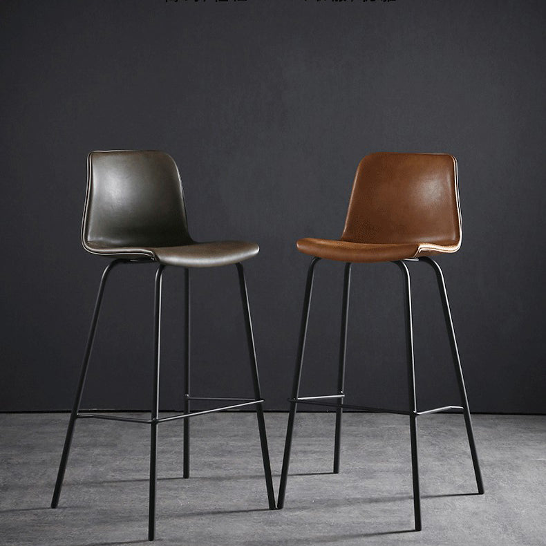 Contemporary Bar Stool Armless Leather Low Back Counter Chair with Footrest and Iron Base Clearhalo 'Bar Furniture' 'Bar Stools' 'bar_stools' 'furn' 'furn_bar_stools' 'furniture_bar_stools' 'Kitchen & Dining Furniture' 'kitchen&dining_furn' 'kitchen' 'kitchen_furn' Furniture' 4250876
