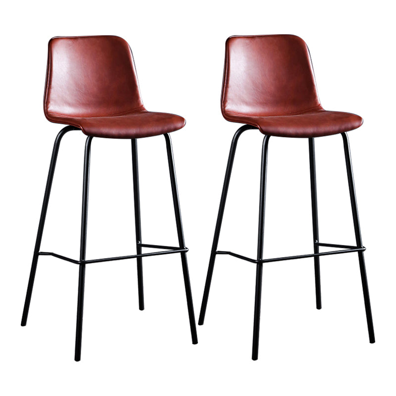 Contemporary Bar Stool Armless Leather Low Back Counter Chair with Footrest and Iron Base Red 2 Piece Set Clearhalo 'Bar Furniture' 'Bar Stools' 'bar_stools' 'furn' 'furn_bar_stools' 'furniture_bar_stools' 'Kitchen & Dining Furniture' 'kitchen&dining_furn' 'kitchen' 'kitchen_furn' Furniture' 4250877
