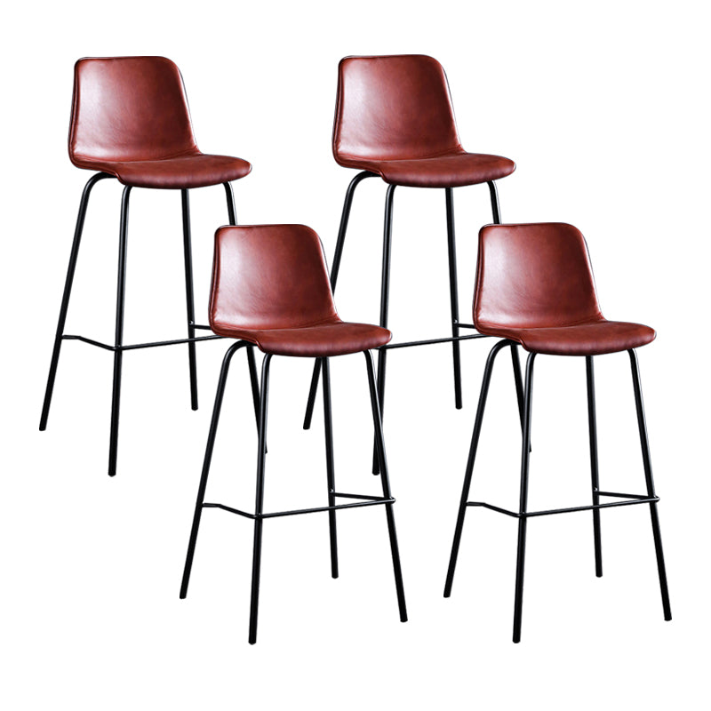 Contemporary Bar Stool Armless Leather Low Back Counter Chair with Footrest and Iron Base Red 4 Piece Set Clearhalo 'Bar Furniture' 'Bar Stools' 'bar_stools' 'furn' 'furn_bar_stools' 'furniture_bar_stools' 'Kitchen & Dining Furniture' 'kitchen&dining_furn' 'kitchen' 'kitchen_furn' Furniture' 4250879