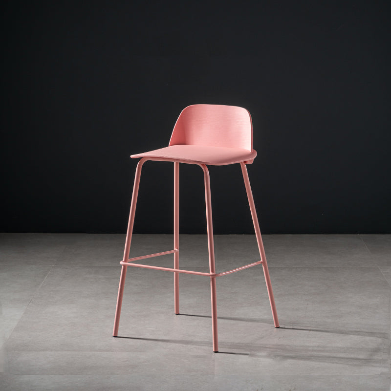Contemporary Bar Stool Armless Plastic Low Back Counter Chair with Iron Base Pink 1 Piece Counter Stool(26"H) Clearhalo 'Bar Furniture' 'Bar Stools' 'bar_stools' 'furn' 'furn_bar_stools' 'furniture_bar_stools' 'Kitchen & Dining Furniture' 'kitchen&dining_furn' 'kitchen' 'kitchen_furn' Furniture' 4250884