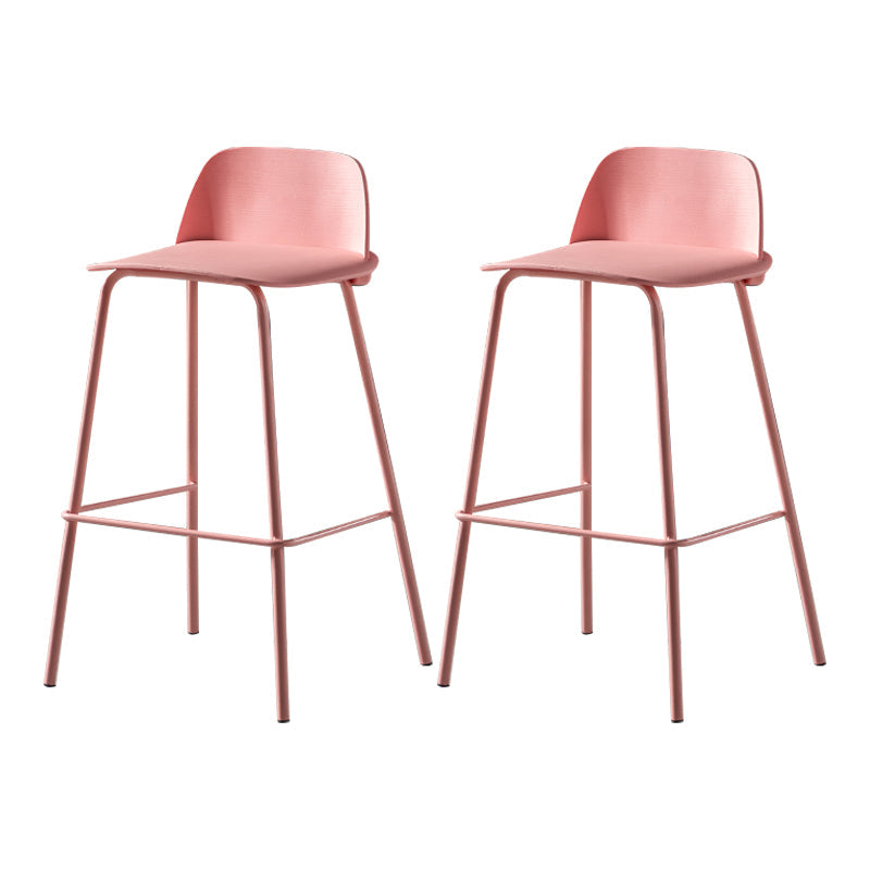 Contemporary Bar Stool Armless Plastic Low Back Counter Chair with Iron Base Pink 2 Piece Set Counter Stool(26"H) Clearhalo 'Bar Furniture' 'Bar Stools' 'bar_stools' 'furn' 'furn_bar_stools' 'furniture_bar_stools' 'Kitchen & Dining Furniture' 'kitchen&dining_furn' 'kitchen' 'kitchen_furn' Furniture' 4250886