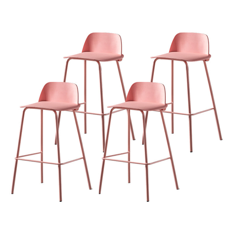 Contemporary Bar Stool Armless Plastic Low Back Counter Chair with Iron Base Pink 4 Piece Set Counter Stool(26"H) Clearhalo 'Bar Furniture' 'Bar Stools' 'bar_stools' 'furn' 'furn_bar_stools' 'furniture_bar_stools' 'Kitchen & Dining Furniture' 'kitchen&dining_furn' 'kitchen' 'kitchen_furn' Furniture' 4250887