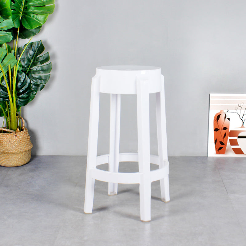Modern Armless Backless Counter Stool Plastic Living Room Bar Stool with Plastic Pedal White 1 Piece Counter Stool(26"H) Clearhalo 'Bar Furniture' 'Bar Stools' 'bar_stools' 'furn' 'furn_bar_stools' 'furniture_bar_stools' 'Kitchen & Dining Furniture' 'kitchen&dining_furn' 'kitchen' 'kitchen_furn' Furniture' 4251005