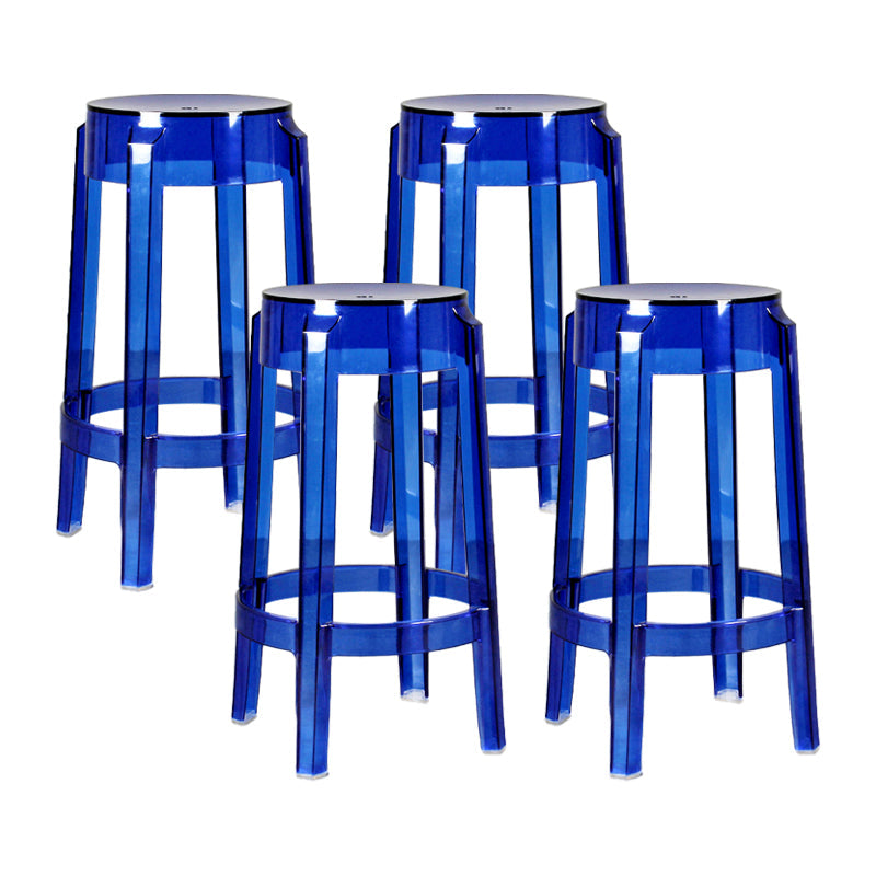 Modern Armless Backless Counter Stool Plastic Living Room Bar Stool with Plastic Pedal Dark Blue 4 Piece Set Counter Stool(26"H) Clearhalo 'Bar Furniture' 'Bar Stools' 'bar_stools' 'furn' 'furn_bar_stools' 'furniture_bar_stools' 'Kitchen & Dining Furniture' 'kitchen&dining_furn' 'kitchen' 'kitchen_furn' Furniture' 4251030