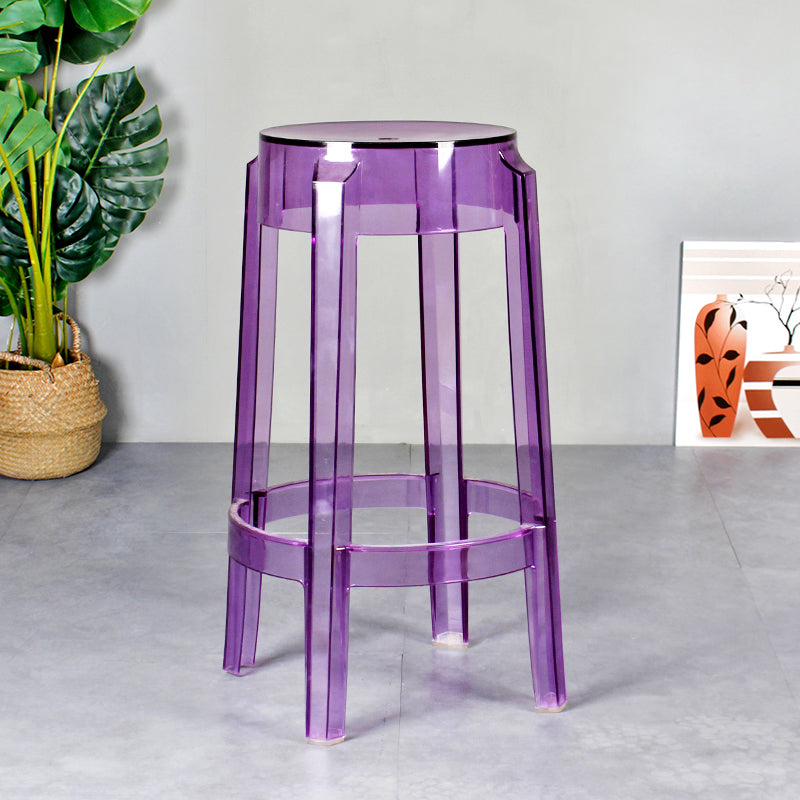 Modern Armless Backless Counter Stool Plastic Living Room Bar Stool with Plastic Pedal Purple 1 Piece Counter Stool(26"H) Clearhalo 'Bar Furniture' 'Bar Stools' 'bar_stools' 'furn' 'furn_bar_stools' 'furniture_bar_stools' 'Kitchen & Dining Furniture' 'kitchen&dining_furn' 'kitchen' 'kitchen_furn' Furniture' 4251031