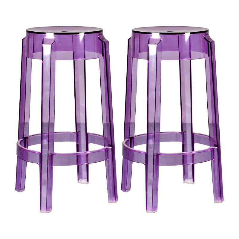 Modern Armless Backless Counter Stool Plastic Living Room Bar Stool with Plastic Pedal Purple 2 Piece Set Counter Stool(26"H) Clearhalo 'Bar Furniture' 'Bar Stools' 'bar_stools' 'furn' 'furn_bar_stools' 'furniture_bar_stools' 'Kitchen & Dining Furniture' 'kitchen&dining_furn' 'kitchen' 'kitchen_furn' Furniture' 4251032