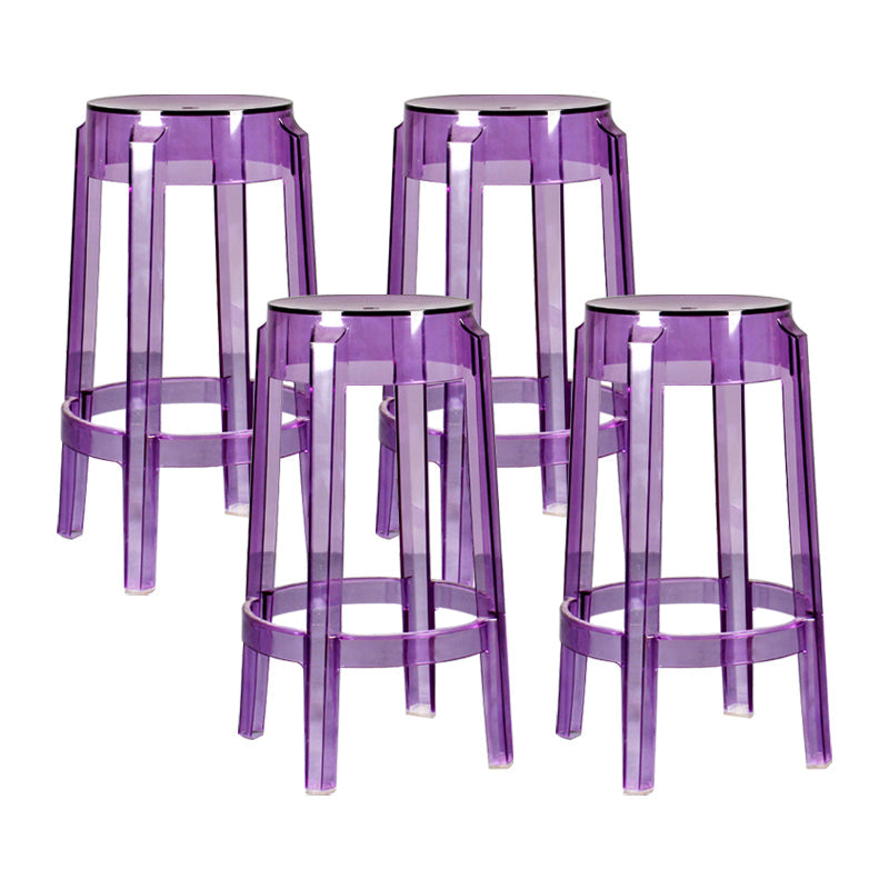 Modern Armless Backless Counter Stool Plastic Living Room Bar Stool with Plastic Pedal Purple 4 Piece Set Counter Stool(26"H) Clearhalo 'Bar Furniture' 'Bar Stools' 'bar_stools' 'furn' 'furn_bar_stools' 'furniture_bar_stools' 'Kitchen & Dining Furniture' 'kitchen&dining_furn' 'kitchen' 'kitchen_furn' Furniture' 4251033