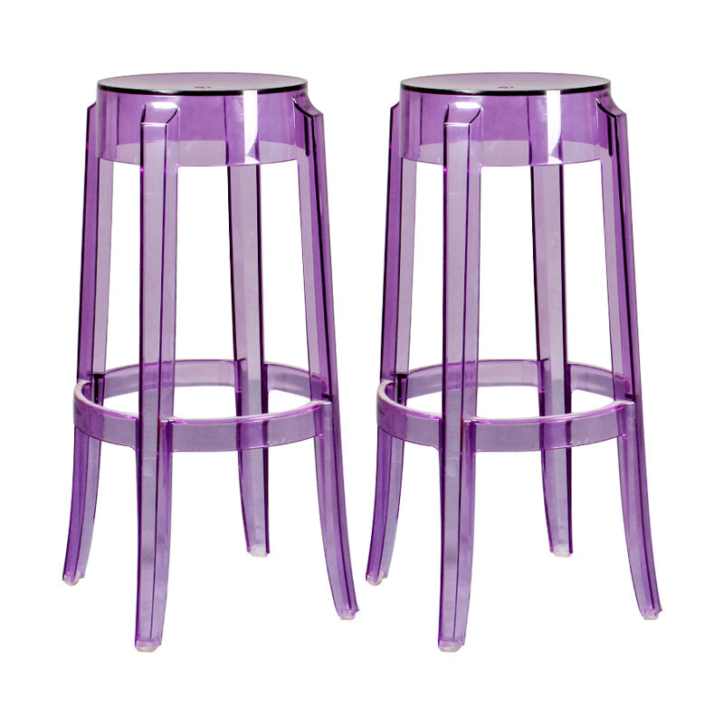 Modern Armless Backless Counter Stool Plastic Living Room Bar Stool with Plastic Pedal Purple 2 Piece Set Bar Stool(30"H) Clearhalo 'Bar Furniture' 'Bar Stools' 'bar_stools' 'furn' 'furn_bar_stools' 'furniture_bar_stools' 'Kitchen & Dining Furniture' 'kitchen&dining_furn' 'kitchen' 'kitchen_furn' Furniture' 4251044