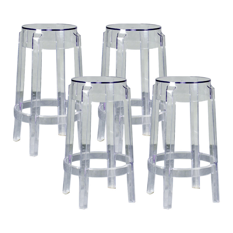 Modern Armless Backless Counter Stool Plastic Living Room Bar Stool with Plastic Pedal Clear 4 Piece Set Counter Stool(26"H) Clearhalo 'Bar Furniture' 'Bar Stools' 'bar_stools' 'furn' 'furn_bar_stools' 'furniture_bar_stools' 'Kitchen & Dining Furniture' 'kitchen&dining_furn' 'kitchen' 'kitchen_furn' Furniture' 4251057