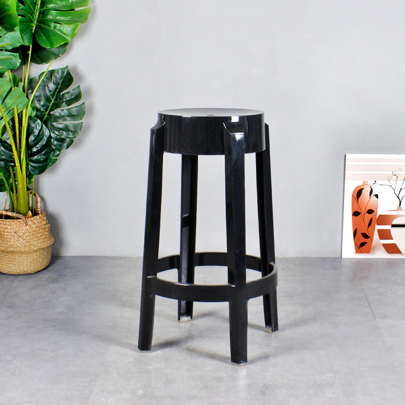 Modern Armless Backless Counter Stool Plastic Living Room Bar Stool with Plastic Pedal Black 1 Piece Counter Stool(26"H) Clearhalo 'Bar Furniture' 'Bar Stools' 'bar_stools' 'furn' 'furn_bar_stools' 'furniture_bar_stools' 'Kitchen & Dining Furniture' 'kitchen&dining_furn' 'kitchen' 'kitchen_furn' Furniture' 4251073