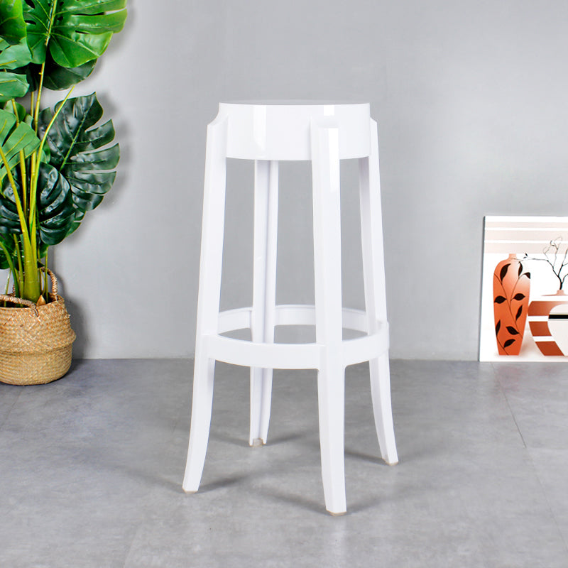 Modern Armless Backless Counter Stool Plastic Living Room Bar Stool with Plastic Pedal White 1 Piece Bar Stool(30"H) Clearhalo 'Bar Furniture' 'Bar Stools' 'bar_stools' 'furn' 'furn_bar_stools' 'furniture_bar_stools' 'Kitchen & Dining Furniture' 'kitchen&dining_furn' 'kitchen' 'kitchen_furn' Furniture' 4251085