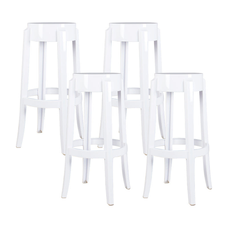 Modern Armless Backless Counter Stool Plastic Living Room Bar Stool with Plastic Pedal White 4 Piece Set Bar Stool(30"H) Clearhalo 'Bar Furniture' 'Bar Stools' 'bar_stools' 'furn' 'furn_bar_stools' 'furniture_bar_stools' 'Kitchen & Dining Furniture' 'kitchen&dining_furn' 'kitchen' 'kitchen_furn' Furniture' 4251087