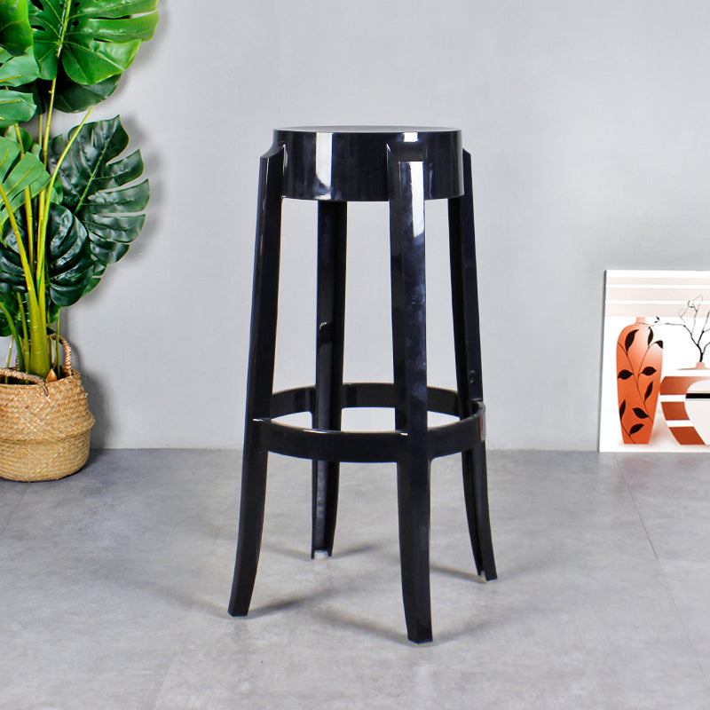 Modern Armless Backless Counter Stool Plastic Living Room Bar Stool with Plastic Pedal Black 1 Piece Bar Stool(30"H) Clearhalo 'Bar Furniture' 'Bar Stools' 'bar_stools' 'furn' 'furn_bar_stools' 'furniture_bar_stools' 'Kitchen & Dining Furniture' 'kitchen&dining_furn' 'kitchen' 'kitchen_furn' Furniture' 4251094