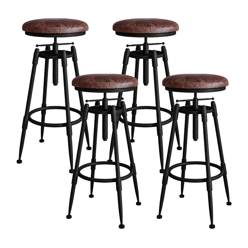 Industrial Armless Liftable Counter Stool Iron Restaurant Bar Stool with Pedal Backless 4 Piece Set Upholstered Clearhalo 'Bar Furniture' 'Bar Stools' 'bar_stools' 'furn' 'furn_bar_stools' 'furniture_bar_stools' 'Kitchen & Dining Furniture' 'kitchen&dining_furn' 'kitchen' 'kitchen_furn' Furniture' 4251114