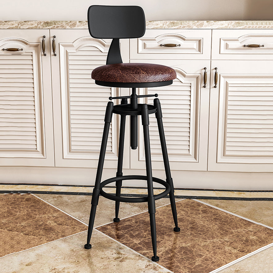 Industrial Armless Liftable Counter Stool Iron Restaurant Bar Stool with Pedal With Back 1 Piece Upholstered Clearhalo 'Bar Furniture' 'Bar Stools' 'bar_stools' 'furn' 'furn_bar_stools' 'furniture_bar_stools' 'Kitchen & Dining Furniture' 'kitchen&dining_furn' 'kitchen' 'kitchen_furn' Furniture' 4251115