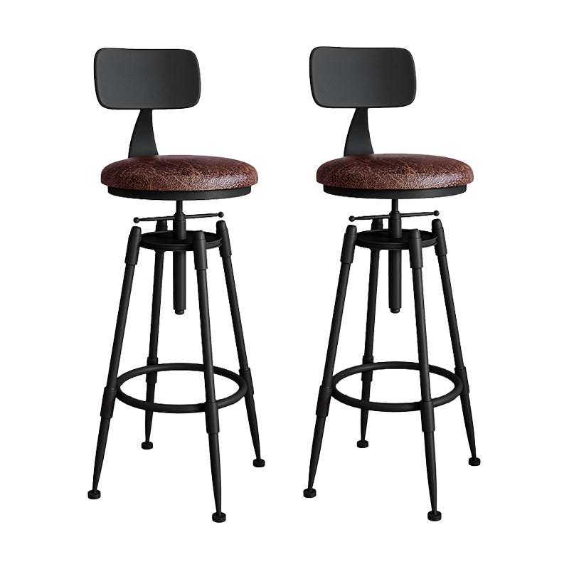 Industrial Armless Liftable Counter Stool Iron Restaurant Bar Stool with Pedal With Back 2 Piece Set Upholstered Clearhalo 'Bar Furniture' 'Bar Stools' 'bar_stools' 'furn' 'furn_bar_stools' 'furniture_bar_stools' 'Kitchen & Dining Furniture' 'kitchen&dining_furn' 'kitchen' 'kitchen_furn' Furniture' 4251116