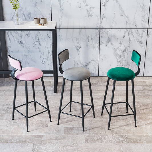 Modern Armless Backrest Counter Stool Iron Household Bar Stool with Velvet Cushion Clearhalo 'Bar Furniture' 'Bar Stools' 'bar_stools' 'furn' 'furn_bar_stools' 'furniture_bar_stools' 'Kitchen & Dining Furniture' 'kitchen&dining_furn' 'kitchen' 'kitchen_furn' Furniture' 4251124