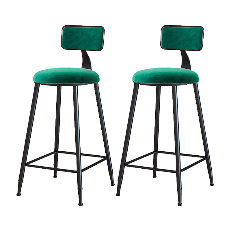 Modern Armless Backrest Counter Stool Iron Household Bar Stool with Velvet Cushion Green 2 Piece Set Counter Stool(26"H) Clearhalo 'Bar Furniture' 'Bar Stools' 'bar_stools' 'furn' 'furn_bar_stools' 'furniture_bar_stools' 'Kitchen & Dining Furniture' 'kitchen&dining_furn' 'kitchen' 'kitchen_furn' Furniture' 4251142