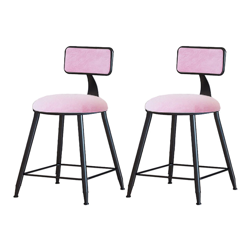 Modern Armless Backrest Counter Stool Iron Household Bar Stool with Velvet Cushion Pink 2 Piece Set Short Stool(18"H) Clearhalo 'Bar Furniture' 'Bar Stools' 'bar_stools' 'furn' 'furn_bar_stools' 'furniture_bar_stools' 'Kitchen & Dining Furniture' 'kitchen&dining_furn' 'kitchen' 'kitchen_furn' Furniture' 4251145