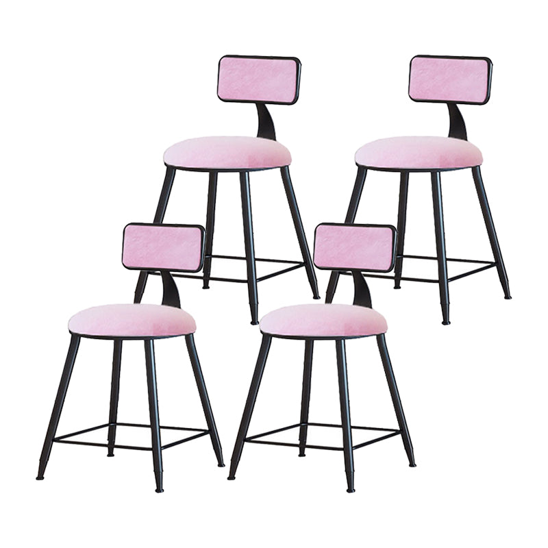 Modern Armless Backrest Counter Stool Iron Household Bar Stool with Velvet Cushion Pink 4 Piece Set Short Stool(18"H) Clearhalo 'Bar Furniture' 'Bar Stools' 'bar_stools' 'furn' 'furn_bar_stools' 'furniture_bar_stools' 'Kitchen & Dining Furniture' 'kitchen&dining_furn' 'kitchen' 'kitchen_furn' Furniture' 4251146
