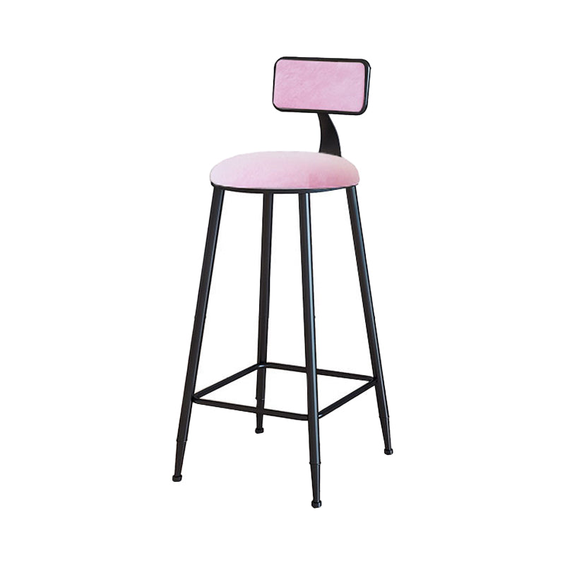 Modern Armless Backrest Counter Stool Iron Household Bar Stool with Velvet Cushion Pink 1 Piece Bar Stool(30"H) Clearhalo 'Bar Furniture' 'Bar Stools' 'bar_stools' 'furn' 'furn_bar_stools' 'furniture_bar_stools' 'Kitchen & Dining Furniture' 'kitchen&dining_furn' 'kitchen' 'kitchen_furn' Furniture' 4251147
