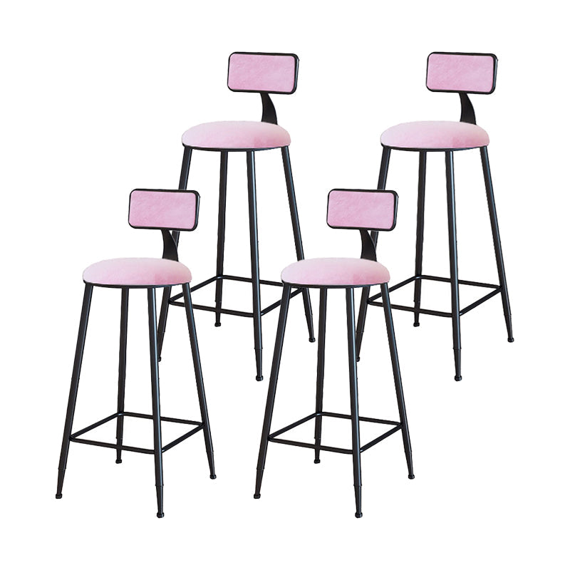 Modern Armless Backrest Counter Stool Iron Household Bar Stool with Velvet Cushion Pink 4 Piece Set Bar Stool(30"H) Clearhalo 'Bar Furniture' 'Bar Stools' 'bar_stools' 'furn' 'furn_bar_stools' 'furniture_bar_stools' 'Kitchen & Dining Furniture' 'kitchen&dining_furn' 'kitchen' 'kitchen_furn' Furniture' 4251149