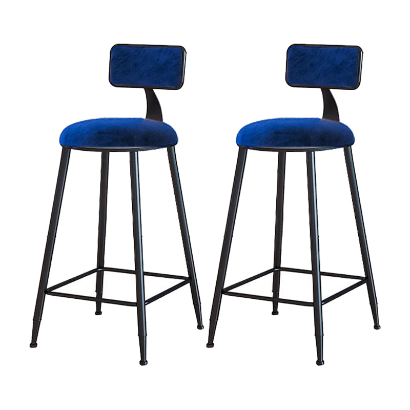 Modern Armless Backrest Counter Stool Iron Household Bar Stool with Velvet Cushion Blue 2 Piece Set Counter Stool(26"H) Clearhalo 'Bar Furniture' 'Bar Stools' 'bar_stools' 'furn' 'furn_bar_stools' 'furniture_bar_stools' 'Kitchen & Dining Furniture' 'kitchen&dining_furn' 'kitchen' 'kitchen_furn' Furniture' 4251157