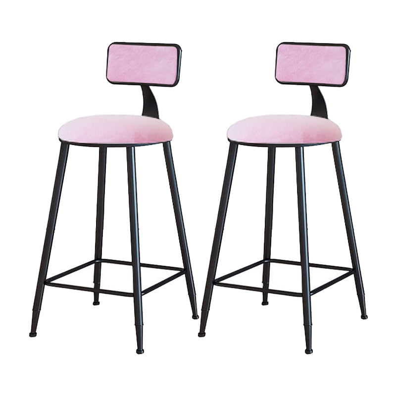 Modern Armless Backrest Counter Stool Iron Household Bar Stool with Velvet Cushion Pink 2 Piece Set Counter Stool(26"H) Clearhalo 'Bar Furniture' 'Bar Stools' 'bar_stools' 'furn' 'furn_bar_stools' 'furniture_bar_stools' 'Kitchen & Dining Furniture' 'kitchen&dining_furn' 'kitchen' 'kitchen_furn' Furniture' 4251160
