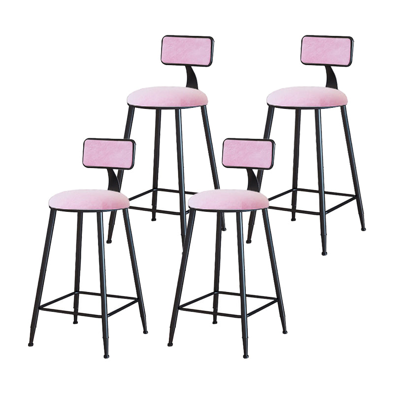 Modern Armless Backrest Counter Stool Iron Household Bar Stool with Velvet Cushion Pink 4 Piece Set Counter Stool(26"H) Clearhalo 'Bar Furniture' 'Bar Stools' 'bar_stools' 'furn' 'furn_bar_stools' 'furniture_bar_stools' 'Kitchen & Dining Furniture' 'kitchen&dining_furn' 'kitchen' 'kitchen_furn' Furniture' 4251161