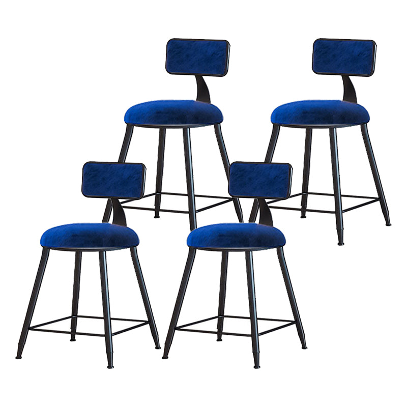 Modern Armless Backrest Counter Stool Iron Household Bar Stool with Velvet Cushion Blue 4 Piece Set Short Stool(18"H) Clearhalo 'Bar Furniture' 'Bar Stools' 'bar_stools' 'furn' 'furn_bar_stools' 'furniture_bar_stools' 'Kitchen & Dining Furniture' 'kitchen&dining_furn' 'kitchen' 'kitchen_furn' Furniture' 4251167