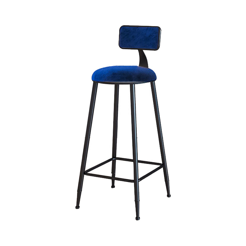 Modern Armless Backrest Counter Stool Iron Household Bar Stool with Velvet Cushion Blue 1 Piece Bar Stool(30"H) Clearhalo 'Bar Furniture' 'Bar Stools' 'bar_stools' 'furn' 'furn_bar_stools' 'furniture_bar_stools' 'Kitchen & Dining Furniture' 'kitchen&dining_furn' 'kitchen' 'kitchen_furn' Furniture' 4251168