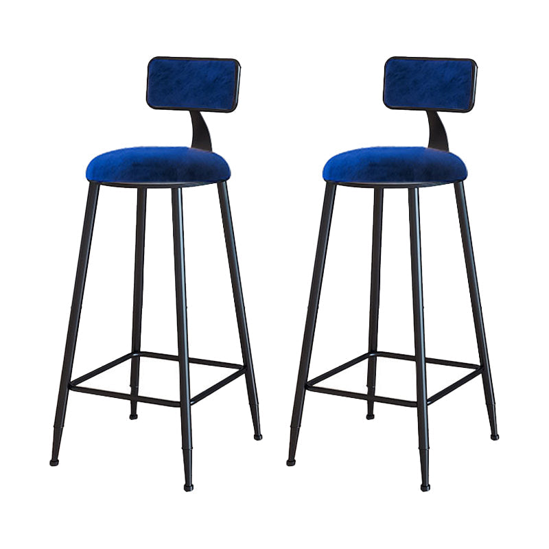 Modern Armless Backrest Counter Stool Iron Household Bar Stool with Velvet Cushion Blue 2 Piece Set Bar Stool(30"H) Clearhalo 'Bar Furniture' 'Bar Stools' 'bar_stools' 'furn' 'furn_bar_stools' 'furniture_bar_stools' 'Kitchen & Dining Furniture' 'kitchen&dining_furn' 'kitchen' 'kitchen_furn' Furniture' 4251169
