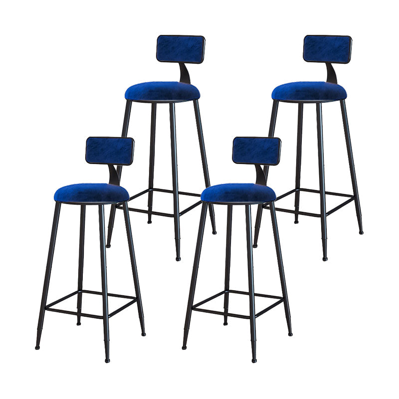 Modern Armless Backrest Counter Stool Iron Household Bar Stool with Velvet Cushion Blue 4 Piece Set Bar Stool(30"H) Clearhalo 'Bar Furniture' 'Bar Stools' 'bar_stools' 'furn' 'furn_bar_stools' 'furniture_bar_stools' 'Kitchen & Dining Furniture' 'kitchen&dining_furn' 'kitchen' 'kitchen_furn' Furniture' 4251170