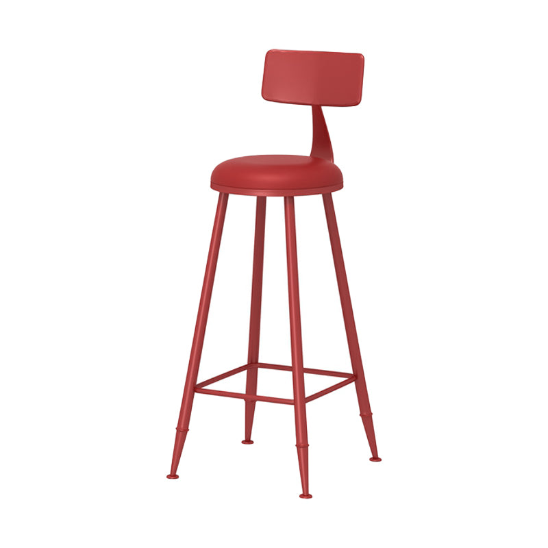 Modern Armless Backrest Counter Stool Iron Milk Tea Shop Bar Stool with Leather Cushion Red 1 Piece Bar Stool(30"H) Clearhalo 'Bar Furniture' 'Bar Stools' 'bar_stools' 'furn' 'furn_bar_stools' 'furniture_bar_stools' 'Kitchen & Dining Furniture' 'kitchen&dining_furn' 'kitchen' 'kitchen_furn' Furniture' 4251191