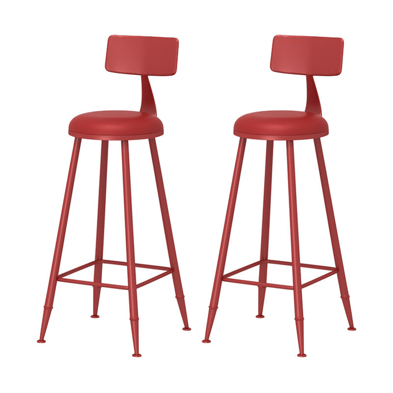 Modern Armless Backrest Counter Stool Iron Milk Tea Shop Bar Stool with Leather Cushion Red 2 Piece Set Bar Stool(30"H) Clearhalo 'Bar Furniture' 'Bar Stools' 'bar_stools' 'furn' 'furn_bar_stools' 'furniture_bar_stools' 'Kitchen & Dining Furniture' 'kitchen&dining_furn' 'kitchen' 'kitchen_furn' Furniture' 4251194