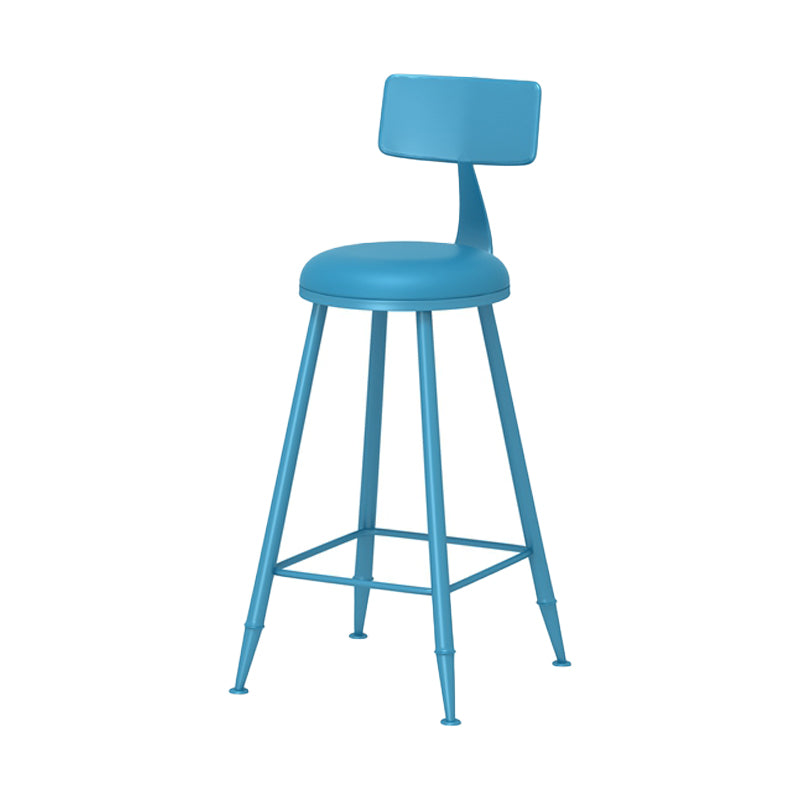 Modern Armless Backrest Counter Stool Iron Milk Tea Shop Bar Stool with Leather Cushion Blue 1 Piece Counter Stool(26"H) Clearhalo 'Bar Furniture' 'Bar Stools' 'bar_stools' 'furn' 'furn_bar_stools' 'furniture_bar_stools' 'Kitchen & Dining Furniture' 'kitchen&dining_furn' 'kitchen' 'kitchen_furn' Furniture' 4251198