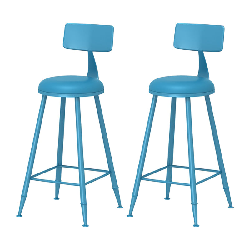 Modern Armless Backrest Counter Stool Iron Milk Tea Shop Bar Stool with Leather Cushion Blue 2 Piece Set Counter Stool(26"H) Clearhalo 'Bar Furniture' 'Bar Stools' 'bar_stools' 'furn' 'furn_bar_stools' 'furniture_bar_stools' 'Kitchen & Dining Furniture' 'kitchen&dining_furn' 'kitchen' 'kitchen_furn' Furniture' 4251200