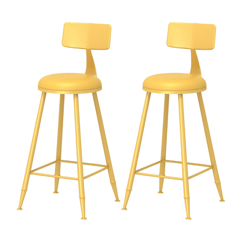 Modern Armless Backrest Counter Stool Iron Milk Tea Shop Bar Stool with Leather Cushion Yellow 2 Piece Set Counter Stool(26"H) Clearhalo 'Bar Furniture' 'Bar Stools' 'bar_stools' 'furn' 'furn_bar_stools' 'furniture_bar_stools' 'Kitchen & Dining Furniture' 'kitchen&dining_furn' 'kitchen' 'kitchen_furn' Furniture' 4251205