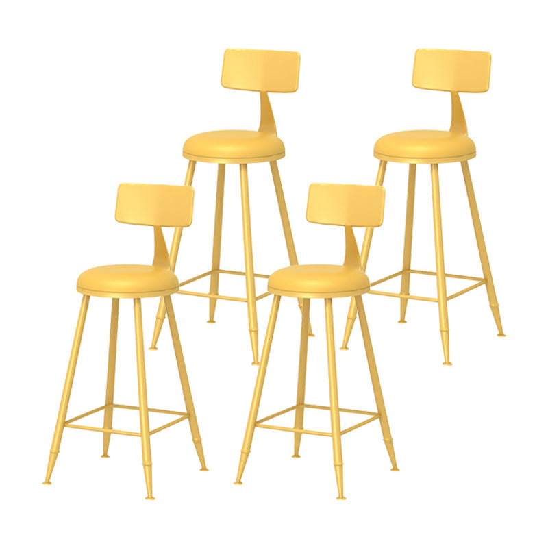 Modern Armless Backrest Counter Stool Iron Milk Tea Shop Bar Stool with Leather Cushion Yellow 4 Piece Set Counter Stool(26"H) Clearhalo 'Bar Furniture' 'Bar Stools' 'bar_stools' 'furn' 'furn_bar_stools' 'furniture_bar_stools' 'Kitchen & Dining Furniture' 'kitchen&dining_furn' 'kitchen' 'kitchen_furn' Furniture' 4251206