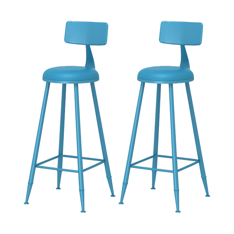 Modern Armless Backrest Counter Stool Iron Milk Tea Shop Bar Stool with Leather Cushion Blue 2 Piece Set Bar Stool(30"H) Clearhalo 'Bar Furniture' 'Bar Stools' 'bar_stools' 'furn' 'furn_bar_stools' 'furniture_bar_stools' 'Kitchen & Dining Furniture' 'kitchen&dining_furn' 'kitchen' 'kitchen_furn' Furniture' 4251214