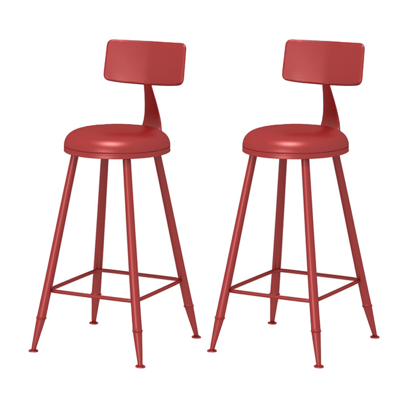 Modern Armless Backrest Counter Stool Iron Milk Tea Shop Bar Stool with Leather Cushion Red 2 Piece Set Counter Stool(26"H) Clearhalo 'Bar Furniture' 'Bar Stools' 'bar_stools' 'furn' 'furn_bar_stools' 'furniture_bar_stools' 'Kitchen & Dining Furniture' 'kitchen&dining_furn' 'kitchen' 'kitchen_furn' Furniture' 4251223